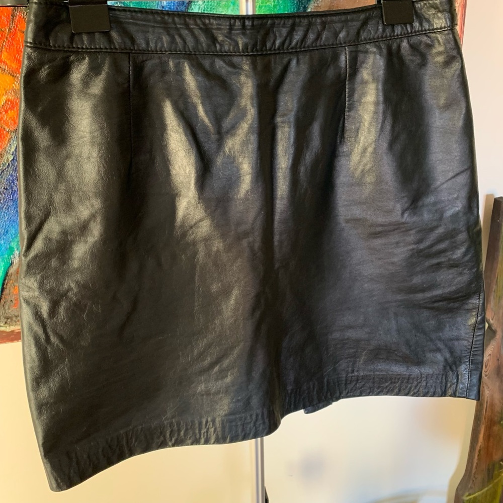 Black Vintage Leather Ranch Skirt with Snap Hidden Zip 31” waist